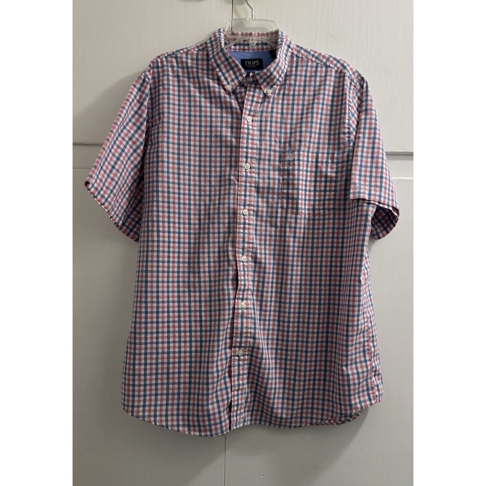 Chaps Men's XL Easy Care Plaid Button Down Short Sleeve Shirt